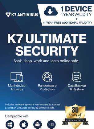 K7 Security 1 PC 2 Years Ultimate Security Compatible with Android, Windows, Mac, iOS (Email Delivery - No CD)