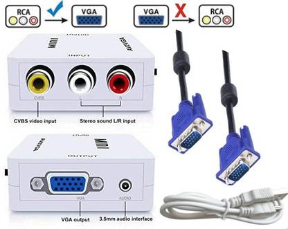 Technobyte RCA/AV to VGA Video Audio Media Converter Mini Adapter with VGA Cable l Media Streaming Device