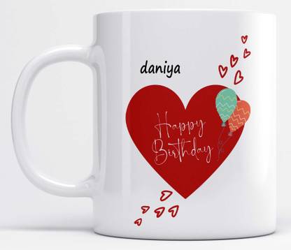 LOROFY Name daniya Printed Happy Birthday Heart Design Ceramic Coffee Mug