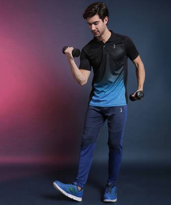 CAMPUS SUTRA Solid Men Polo Neck Blue T-Shirt