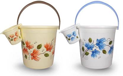 HALSEY 2 Pieces Bathroom Set (Bucket 22 Liters. - 2 Pcs. Mug 1.0 Liters - 2 Pcs.) 22 L Plastic Bucket