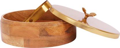 INDIAN ARTISANS WOOD AND METAL ROTI BOX WITH BIRD KNOB Serve Casserole