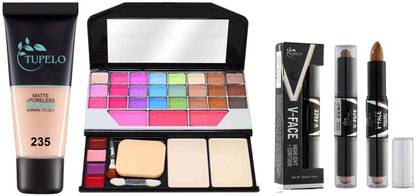 TUPELO combo pack of Matte + poreless fit me3 liquid tube foundation ,200g + high quality make up kit 6155 + v face contour