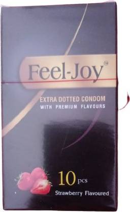 feel-joy feel joy Extra Thin strawberry Flavoured Condom with extra dotted (10 Sheets) Condom