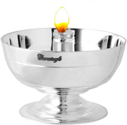 CaratCafe Pure Silver Akhand Jyot Diya Silver Table Diya