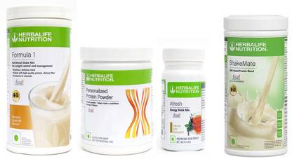 HERBALIFE FORMULA 1 BANANA + PROTIEN POWDER 200g + AFRESH TULSI + SHAKEMATE VANILLA Nutrition Drink