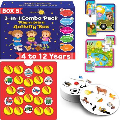 SmartoKids 3-In-1 Activity Set | 4+ Years | Box 5 of Games and Puzzles for 4 To 12 Year Old