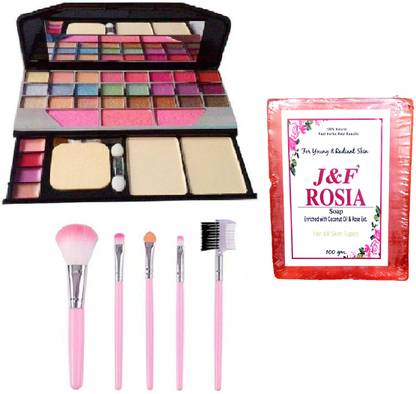 Hudabird Makeup Kit 6155 With 5 Pc Makuep Brush Set And Rose Soap 100 g
