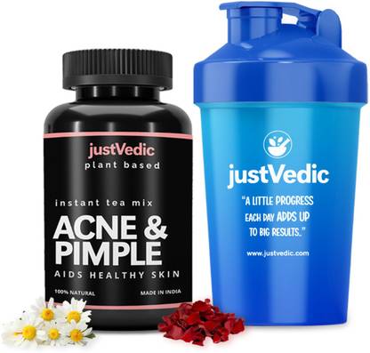 justvedic by Justvedic Acne and Pimple Drink Mix | 1 Month Pack + Shaker | Helps in Pimples