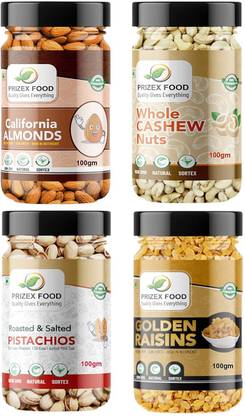 Prizex Healthy Dry Fruits Combo 400gm (each pack wt.100gm) Almonds, Cashews, Pistachios, Raisins