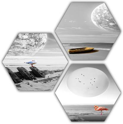 pnf Landscape art scenery Set of 3 piece Hexagon MDF-712- Digital Reprint 17 inch x 17 inch Painting