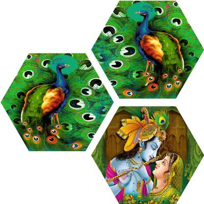 pnf Radha krishna Set of 3 piece Hexagon MDF-354- Digital Reprint 17 inch x 17 inch Painting