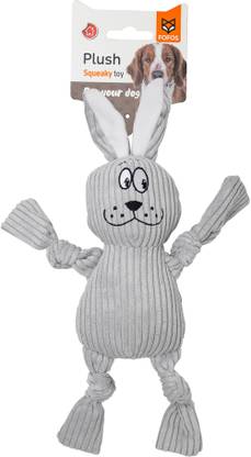 fofos Fluffy Rabbit Stuffed Soft Squeaky Plush Dog Toy, Grey Polyester Plush Toy For Dog