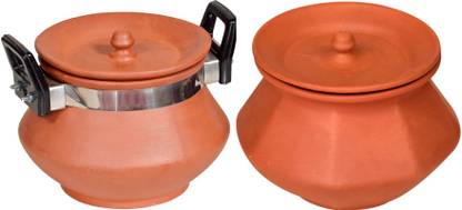 All Desi All Desi Mitti Terracotta Handi with Lid for Cooking Handi (Earthenware) Handi 1 L, 1.5 L with Lid