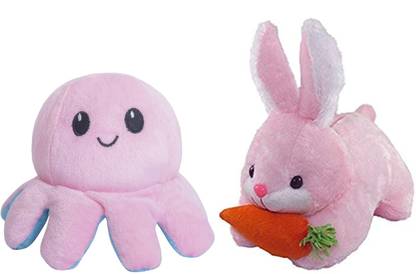 DTSM Collection 2 Soft Toy Combo Octopus - 12 cm And Pink Rabbit Carrot  - 25 cm