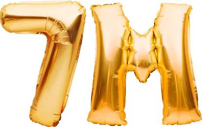 PARTY MIDLINKERZ Solid 7 Million Numbers Celebration Solid Golden '7M' Numerical Foil Balloon Letter Balloon