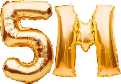 PARTY MIDLINKERZ Solid 5 Million Numbers Celebration Solid Golden '5M' Numerical Foil Balloon Letter Balloon