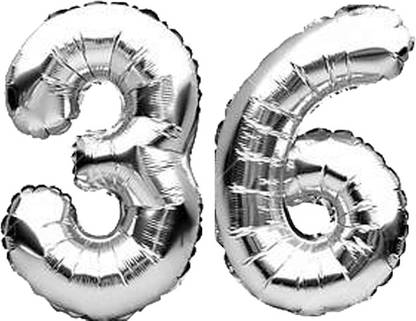 PARTY MIDLINKERZ Solid Birthday Numbers Solid Silver '36' Numerical Foil Balloon for Celebration Letter Balloon