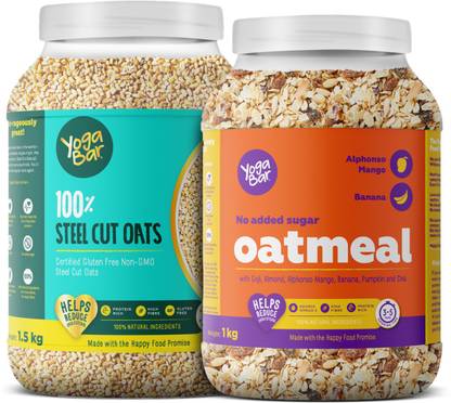 Yogabar Steel Cut Oats 1.5kg and Oatmeal 1kg Combo Plastic Bottle  (2 x 1.25 kg)