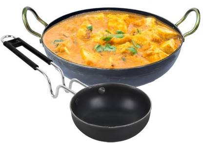 LooksGood Iron Kadhai with Tadka Pan/Kadhai 24cm dia 2.5L / Tadka pan 12 cm dia 0.3 Cookware Set