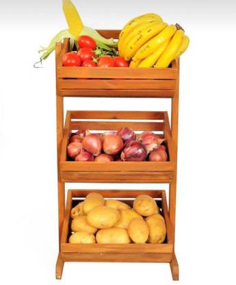 rohit handicrafts Wooden fruit basket And Vegetable Rack, Storage Basket, kitchen box Wooden Fruit & Vegetable Basket