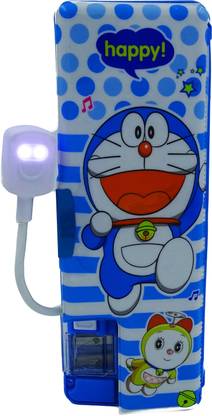 poksi Doreamon double side open pencil box, stationary Box (Set of 1, Blue) Geometry Box