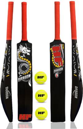 HF DRAGON COMBO HIGH QUALITY HARD PLASTIC KIT 1 BAT 2.5'' BAT AND 3 TENNIS BALL Cricket Kit
