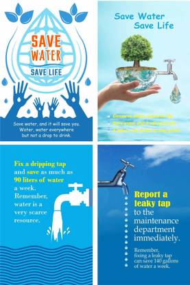 Save Water Save Earth motivational wall poster | Save water save life | wall poster for save water | water saving wall poster 12x18 without frame Paper Print