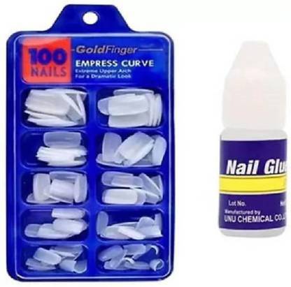 Mehaz Best Quality Artificial 100 Tips Fake Nails With Super Glue 3gm ( Pack of 100) White