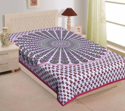 double cotton bed sheet 200 TC Cotton Single Jaipuri Prints Flat Bedsheet
