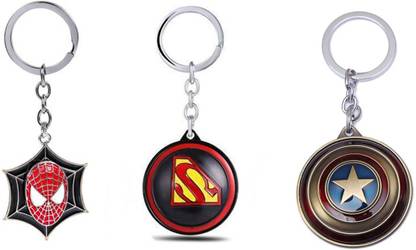 OHZEN Spiderman,Superman,Captain America Shield Rotating Keychain best quality Key Chain