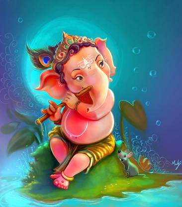 Pallete Lord Ganesha Painting Digital Reprint 12 inch x 10.5 inch Painting