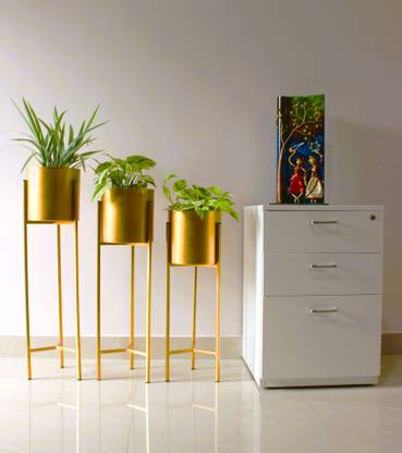 ARPHIBO Metal Planter (Iron) Brass Color Ostrich Pot with Stand Plant Container Set