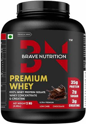 Brave Nutrition Premium Whey 35g Protein & 3g Creatine For Hardcore Muscle Gain With Fat Loss Whey Protein