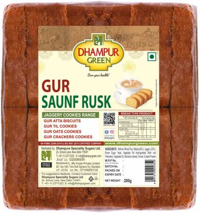 DHAMPUR GREEN Gur Saunf Rusk 600g Suji flavored Sooji Rusk