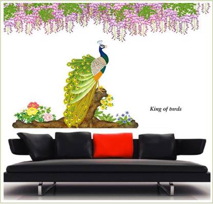 Oren Empower 90 cm 2pc/Set (Double Sheet) Artistic Peacock With Decorative Lawn Self Adhesive Sticker