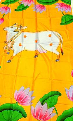 Epoojacart (Model 45) Set of 2 Yellow Backdrop of Gomatha with Lotus Design Set of 2 Gomatha Tapestry