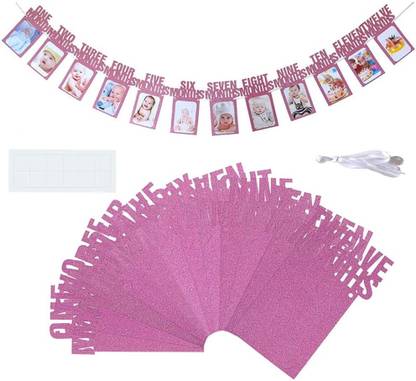 FLICK IN 1st Birthday Baby Photo Bunting Banner for 1-12 Monthly Milestone Photograph Banner