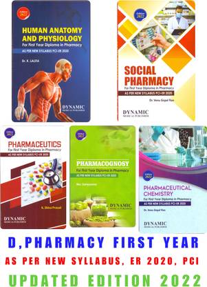 D.PHARMA 1ST YEAR BOOKS PACK OF 5 SUBJECTS.SOCIAL PHARMACY.PHARMACEUTICS.HUMAN ANATOMY & PHYSIOLOGY.PHARMACEUTICAL CHEMISTRY.PHARMACOGNOSY ( AS-PER NEW SYLLABUS ER-2020 PCI)2022 EDITION  - DIPLOMA IN PHARMACY FIRST YEAR BOOKS NEW SYLLABUS ER-2020