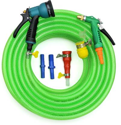 SUNICE 20 METER GREEN BRAIDED 3-LAYERED(SIZE:12mm,0.5inch)HOSE & Combo Spray Gun