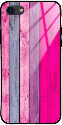 NDCOM Back Cover for iPhone 8 Color Stripe Wood Printed Glass Case
