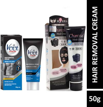 Veet Men Hair Removal Cream sensitive Skin (50g) With Charcoal Mask (130g) Pack of 2