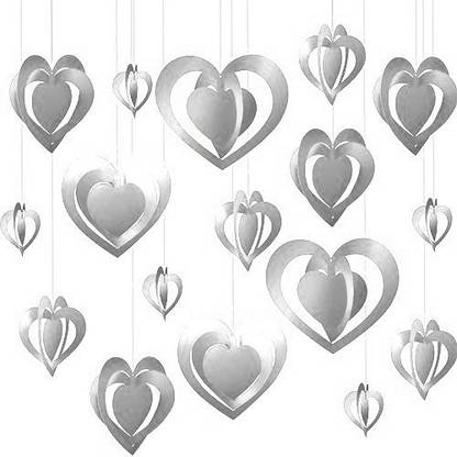 BashNSplash Silver 3D Valentines / Party / Room Decoration kit with 17 heart