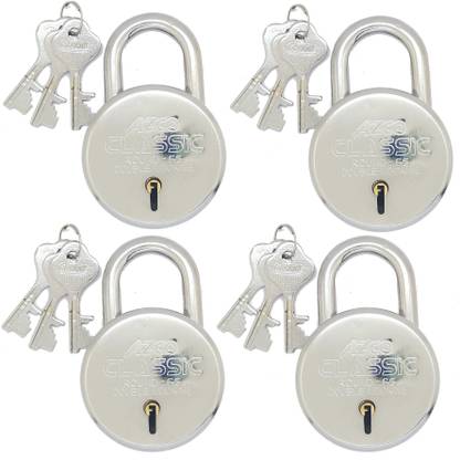 Azco Classic 65mm-8 Levers, Double Lock with Silver Chrome Finish (combo Offer) 4 Padlock