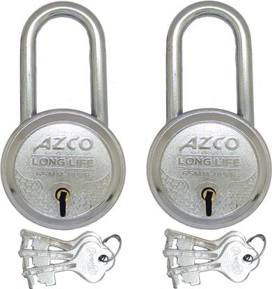 Azco Long 65mm-8 Levers, Double Lock with Silver Chrome Finish (combo Offer) 2 Padlock