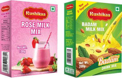 Rushikaa Rose Milk Mix 100g & Badam Milk Mix 200g - (Total - 300g)