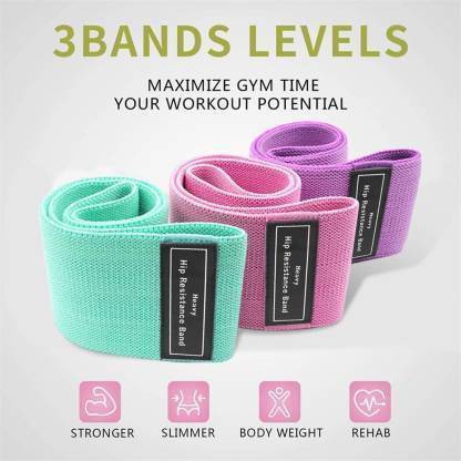 M MOD CON Pack of 3 Fabric Resistance Loop Exercise Bands for Hips, Thighs, Legs, Fitness Resistance Tube