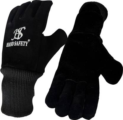 हैंड सेफ्टी Black Leather Welding Gloves With Knitted Rib Ideal For Welding Leather सेफ्टी ग्लव्स