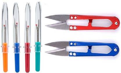 Kunfaya 4 pcs Plastic Seam Ripper Stitch Opener + 2 Sewing Scissors Thread Cutter Small Sewing Kit