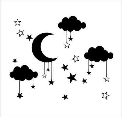 décor nirmal 91 cm Moon Sky Star Decorative poster living room night image ( pack of 1 ) Self Adhesive Sticker